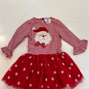 Girls Red Santa Stripe & Polka Dot Tulle Holiday Dress